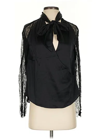 Simkhai 3/4 Sleeve Silk Top Black Tie Neck Tops