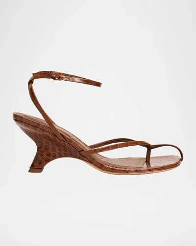 Simkhai 75mm Kelsey Embossed Leather Thong Sandals In Saddle