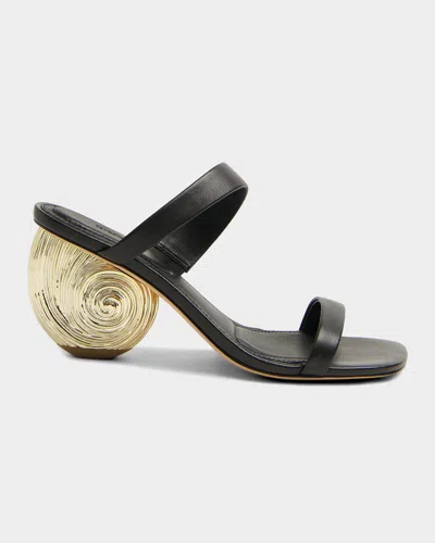 Simkhai Marion Metallic Leather Shell Heel In Black