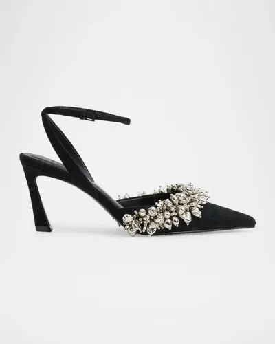 Simkhai 75mm River Embellished Suede Pumps In Black Silv
