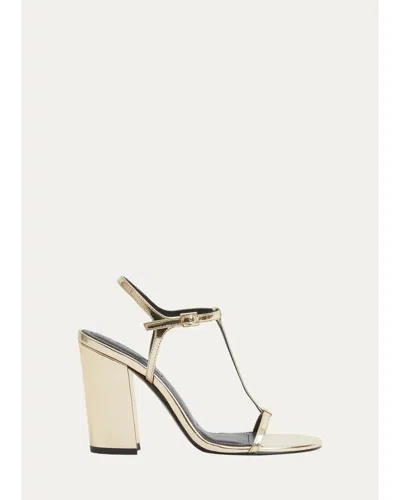 Simkhai 90mm Stacey Metallic Leather T-strap Sandals In Gold