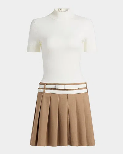 Simkhai Abbie Short-sleeve Drop-waist Mini Dress In White