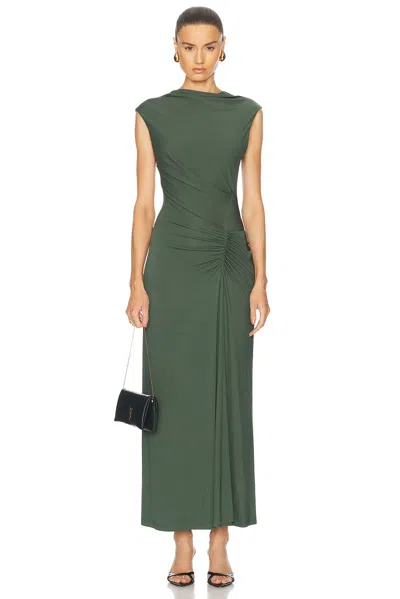 Simkhai 'acacia' Green Crewneck Sleeveless Long Dress With Ruched Details On The Waist In Rayon Stretch Woma
