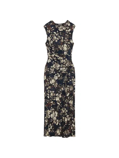 Simkhai Acacia Floral-print Draped Maxi Dress In Black