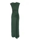 SIMKHAI 'ACACIA' GREEN CREWNECK SLEEVELESS LONG DRESS WITH RUCHED DETAILS ON THE WAIST IN RAYON STRETCH WOMA