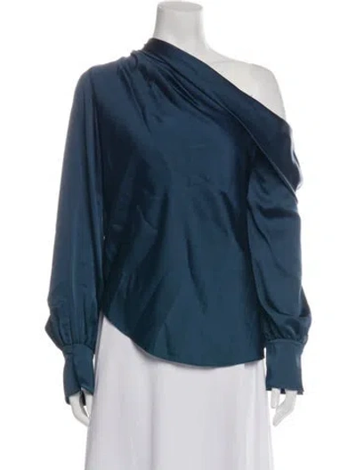 Pre-owned Simkhai Acetate Bateau Neckline Blouse In Blue