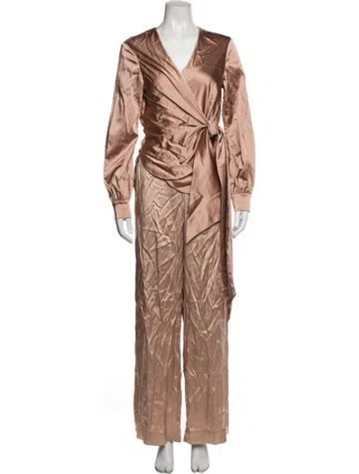 Pre-owned Simkhai Acetate Lace Trim Embellishment Pantsuit In Neutrals