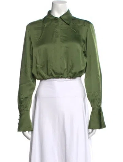 Pre-owned Simkhai Acetate Long Sleeve Blouse In Green