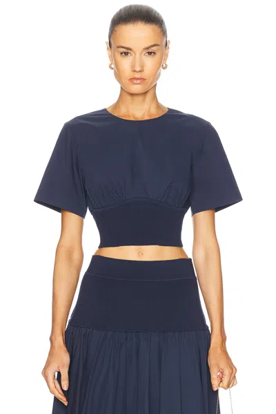 Simkhai Adair Crewneck Crop Top In Blue
