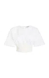 Simkhai Adair Cropped Paneled Cotton-blend Poplin Top In White