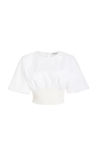 Simkhai Adair Knit-trimmed Cotton-poplin Crop Top In White