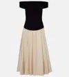 Simkhai Adaline Off-the-shoulder Linen-blend And Recycled Satin-jersey Midi Dress In Multi