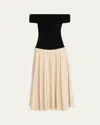 Simkhai Adaline Off-the-shoulder Linen-blend And Recycled Satin-jersey Midi Dress In Multi
