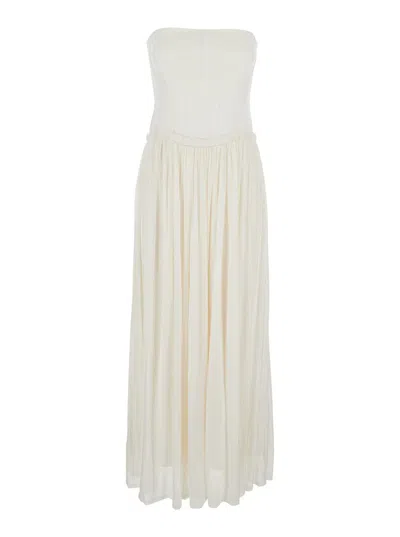 SIMKHAI 'ADALYS' WHITE OFF-SHOULDER BUSTIER DRESS IN TECH FABRIC WOMAN