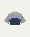 Simkhai Adams Short-sleeve Combo Shirt In Indigo Stripe Multi
