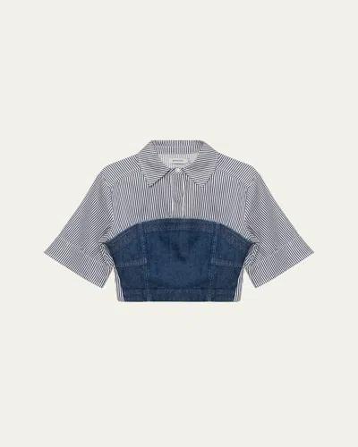 Simkhai Adams Short-sleeve Combo Shirt In Indigo Stripe Multi