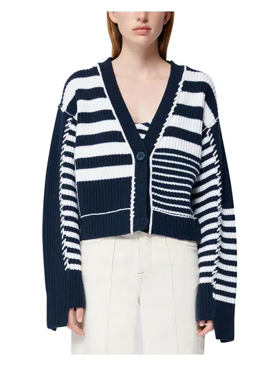 SIMKHAI ADARA WOMENS WOOL BLEND RIBBED CARDIGAN SWEATER