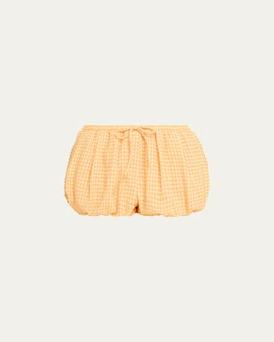 Simkhai Addie Textured Gingham Bubble Shorts In Orange