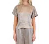 Simkhai Addison Short Sleeves Combo Shirt In Faded Olive In Gray