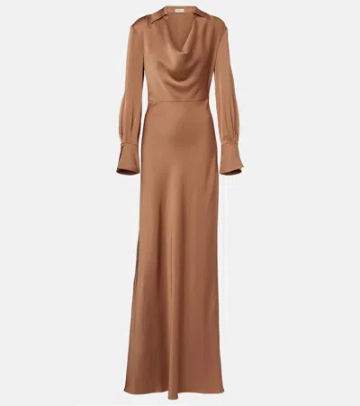 Simkhai Adelle Draped Satin Gown In Brown