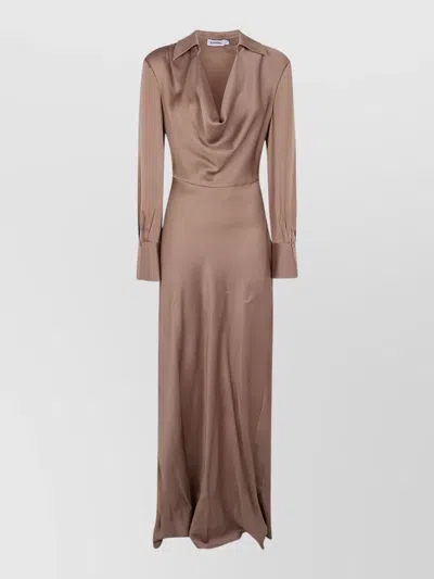 Simkhai Adelle Satin Maxi Gown Long Sleeves In Brown