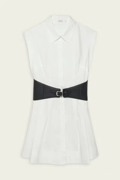 Simkhai Adler Belted Cotton Mini Dress In White
