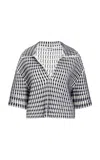 Simkhai Adley Cropped Gingham-knit Polo Top In Navy