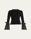 Simkhai Agata Flared-sleeve Fitted Knit Top In Black
