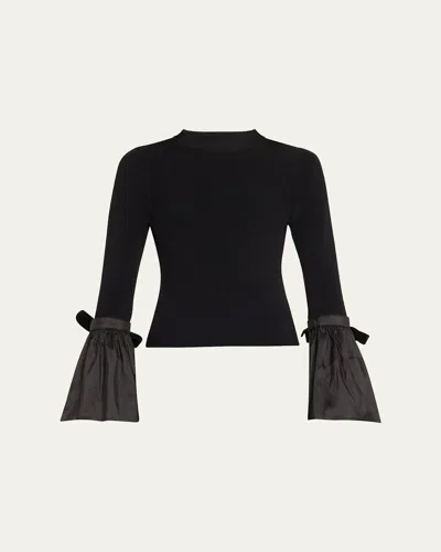 Simkhai Agata Flared-sleeve Fitted Knit Top In Black