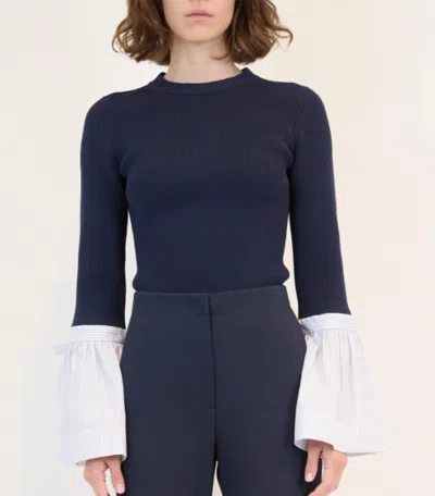 Simkhai Agata Long Sleeve Top In Navy