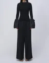 Simkhai Agata Ribbed Knit Top With Flutter Sleeves In Black In Black