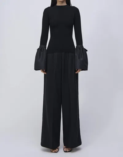 Simkhai Agata Ribbed Knit Top With Flutter Sleeves In Black