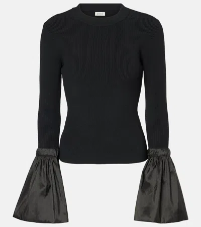 Simkhai Agata Flared-sleeve Fitted Knit Top In Black