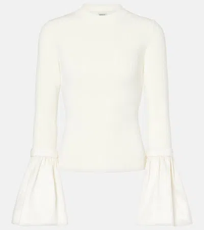 Simkhai Agata Taffeta-trimmed Ribbed-knit Top In White