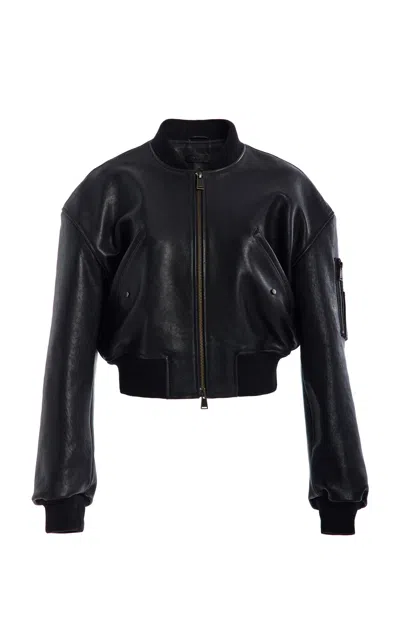 Simkhai Aiden Distressed Leather Bomber Jacket In Black