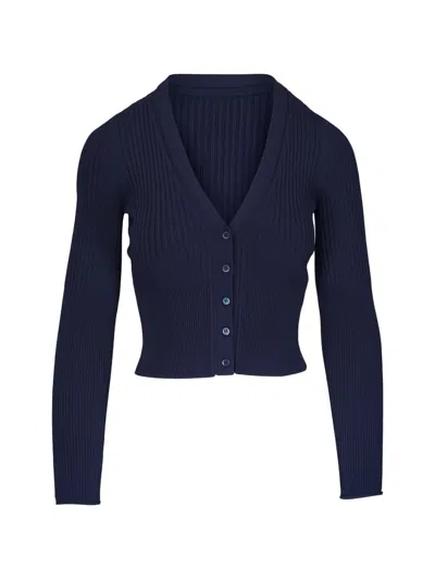 Simkhai Ailany Ribbed V-neck Cardigan In Blue