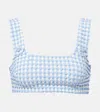 Simkhai Ainsley Button Front Tank Bikini Top Blue Hydrangea Gingham In Blue