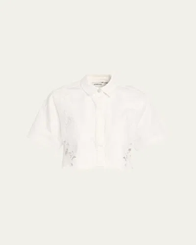 Simkhai Albaine Embroidered Denim Crop Top In White