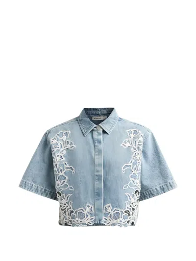 Simkhai Albaine Embroidered Denim Cropped Shirt In Brown