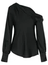 Simkhai Alice Draped Satin One-shoulder Top In Black
