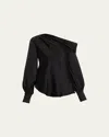 Simkhai Alice Draped Satin One-shoulder Top In Black