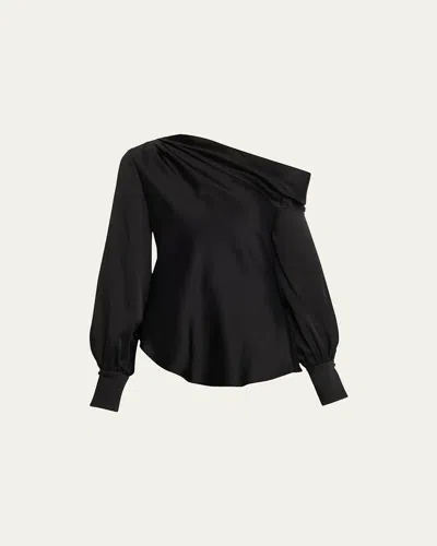 SIMKHAI ALICE DRAPED SATIN ONE-SHOULDER TOP