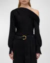 Simkhai Alice Draped Satin One-shoulder Top In Black