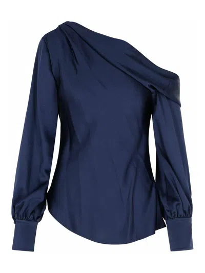 SIMKHAI ALICE NAVY ACETATE BLEND BLOUSE