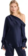 Simkhai Womens Midnight Alice Asymmetric-neck Satin Top In Midnight