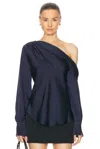 Simkhai Womens Midnight Alice Asymmetric-neck Satin Top In Midnight