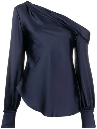 Simkhai Alice Draped Satin One-shoulder Top In Midnight