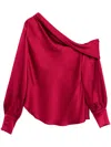 Simkhai Alice Draped Satin One-shoulder Top In Red