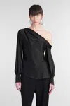 Simkhai Alice Black One-shoulder Top With Asymmetric Neckline And Cut-out Cuffs In Tech Fabric Woman In Black