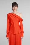 Simkhai Alice One-shoulder Satin Top In Red
